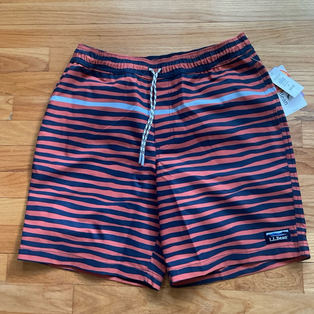 L.L. Bean Men’s Swim Trunks Size Medium Blue Striped New With Tags